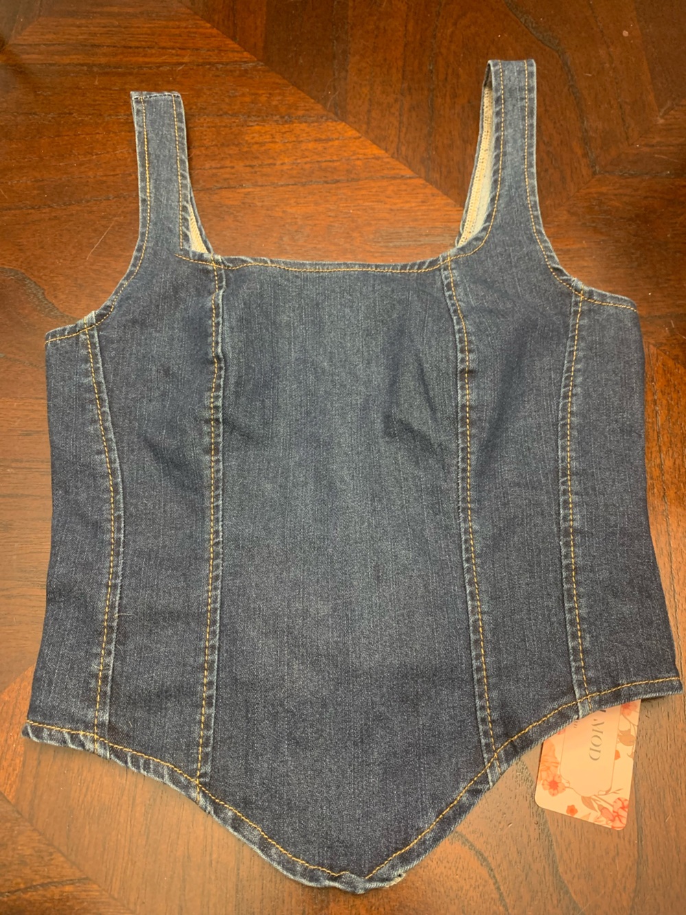 Dark Wash Denim Tank Top with Contrast Stitching